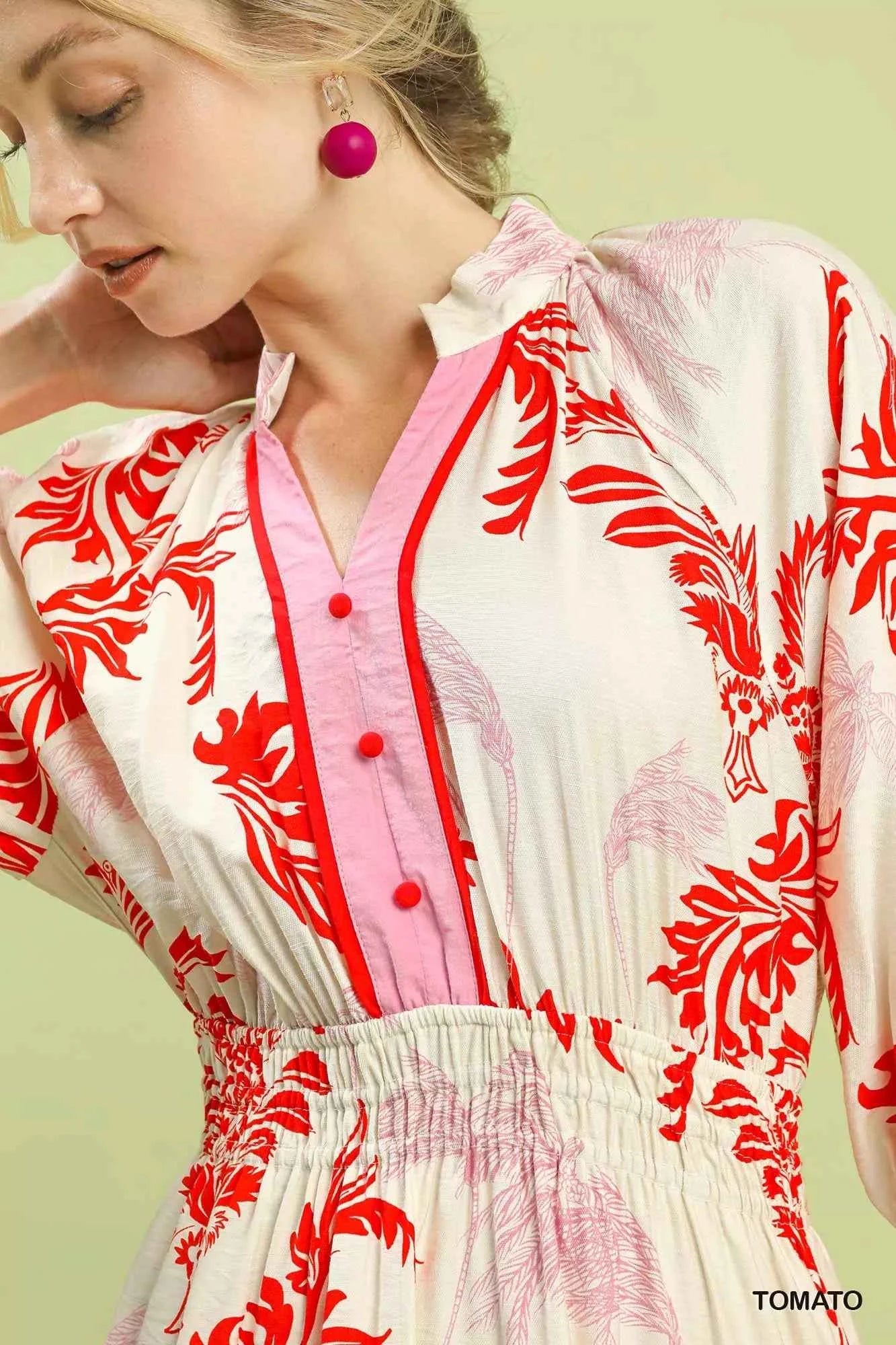 Umgee Tropical Print Button Detail Midi Dress 973c0643-bc0f-41d8-9a06-a387f910edf0-Max-Origin