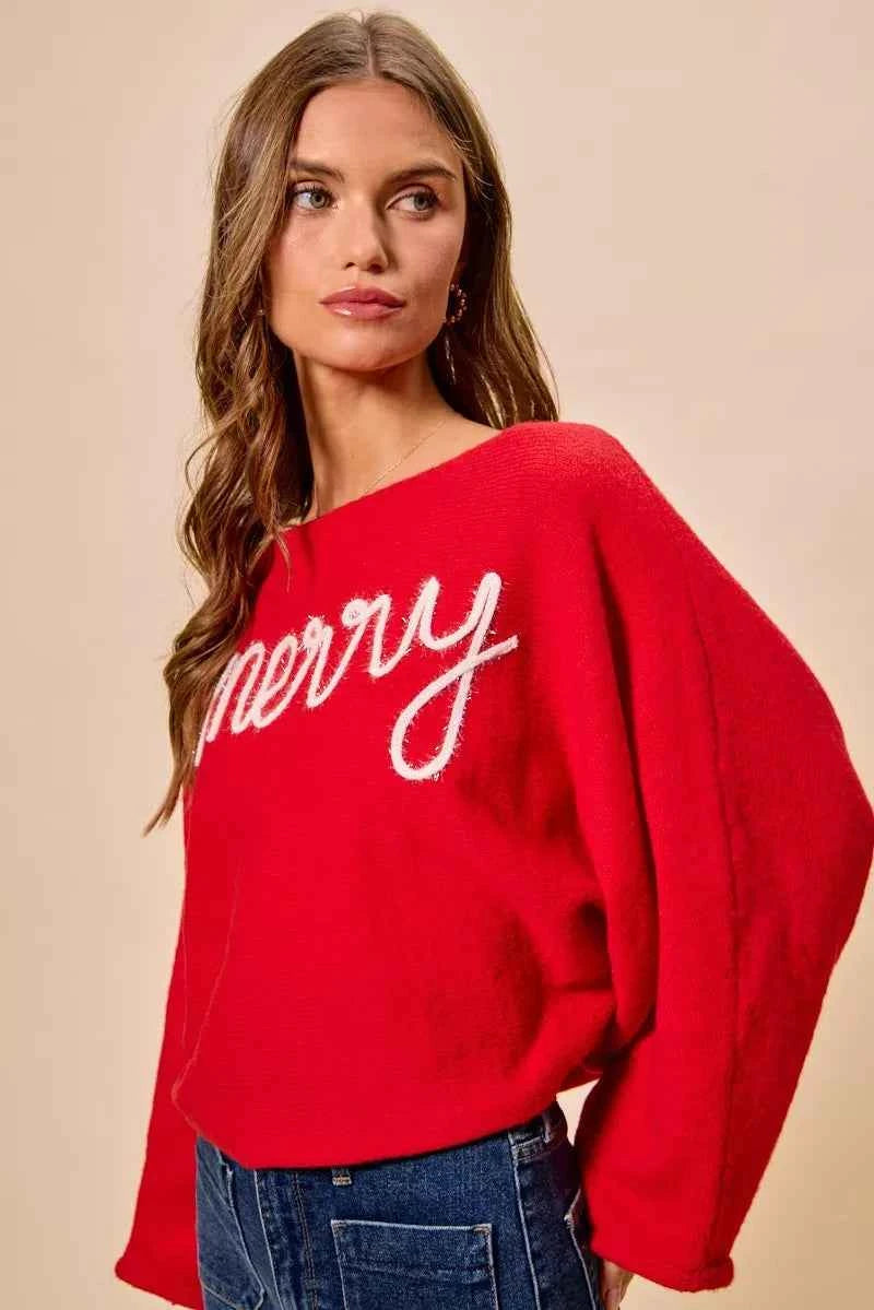 SO ME Merry Tinsel Lettering Christmas Sweater Top 973d04adc8084b54b33708012f3c6892-Max-Origin