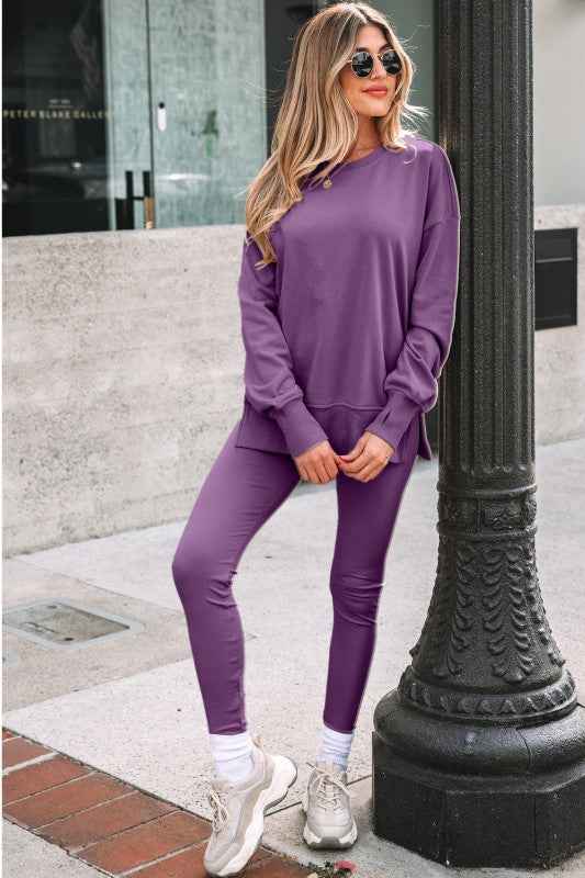 Solid Oversize Sweatshirt and Ribbed Leggings Set 97479762-5981-43c9-849a-d32e441979b6