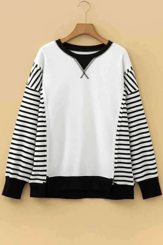 Stripe Patchwork Long Sleeve Knit Top Black Stripe 974aa8d6-b9ac-4abf-a42d-a4b2956eb3c4