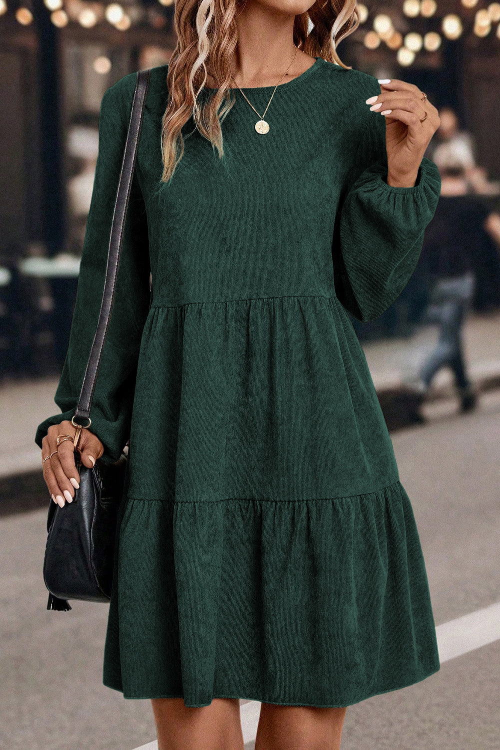 Dark Brown Lantern Sleeve Tiered Mini Dress 97513b7017738617