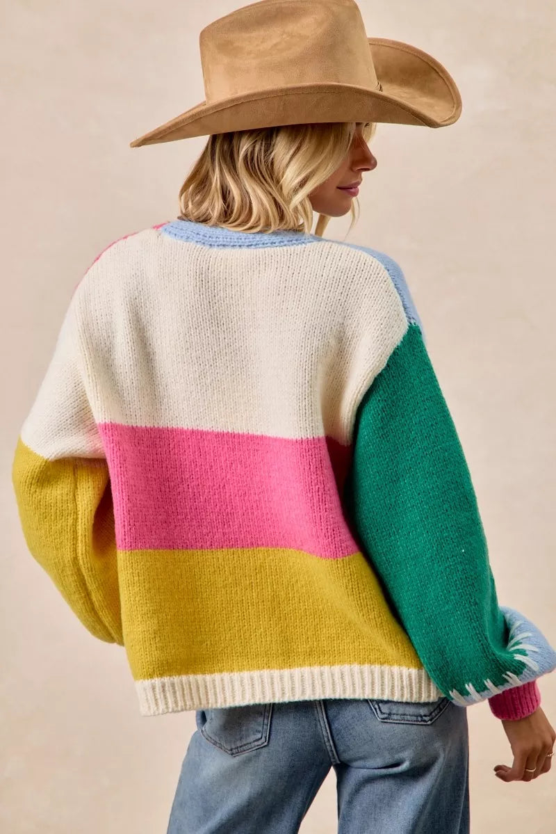 BiBi Color Block Open Front Sweater Cardigan 975c2c8416394c69b2c844226c015554-Max-Origin