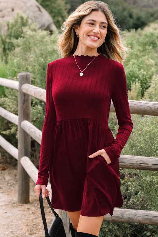 Ribbed Knit Patchwork Long Sleeve Dress 9761dc2b-8f23-4278-98ba-bfe2c355f0c0