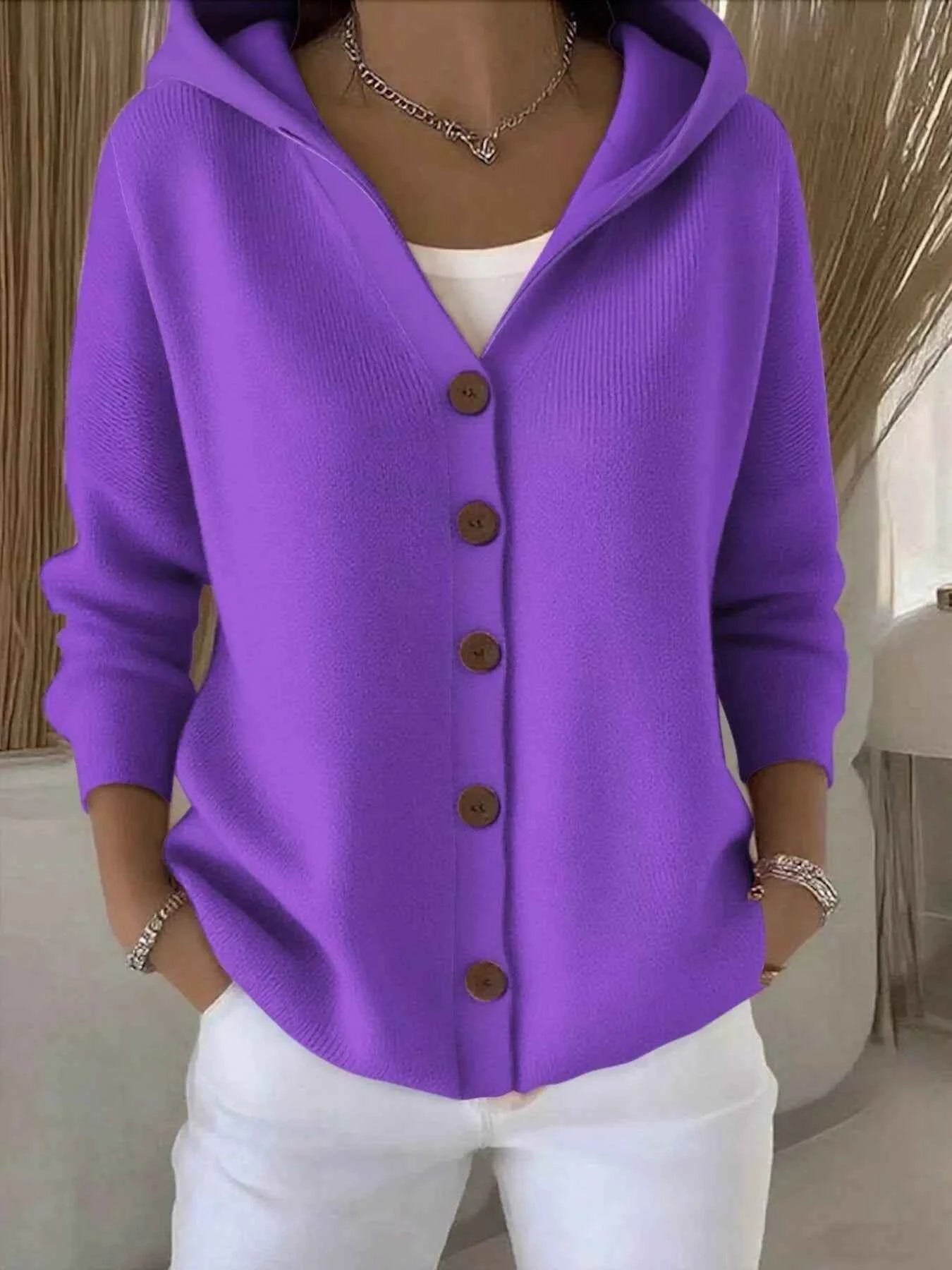 Full Size Hooded Button-Front Soft Knit Cardigan Plus Size Purple 976851c36fc3431e87349f595a31175f-Max-Origin