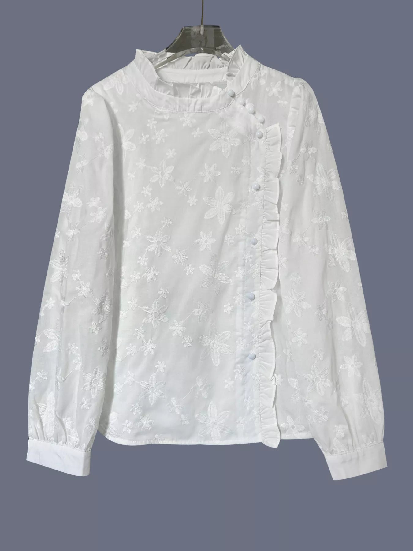 Floral Embroidered Ruffle Trim Blouse 976a59d7dbbe407f91d2d0169fd02755-Max-Origin