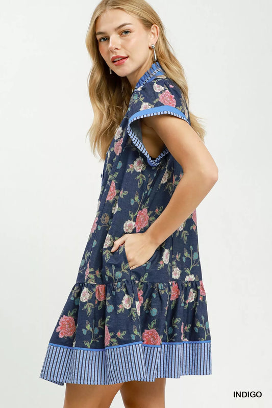 Floral Contrast Trim Ruffle Hem Mini Dress 976a79a6-7f0a-4377-abca-7c1b6ae72327-Max-Origin