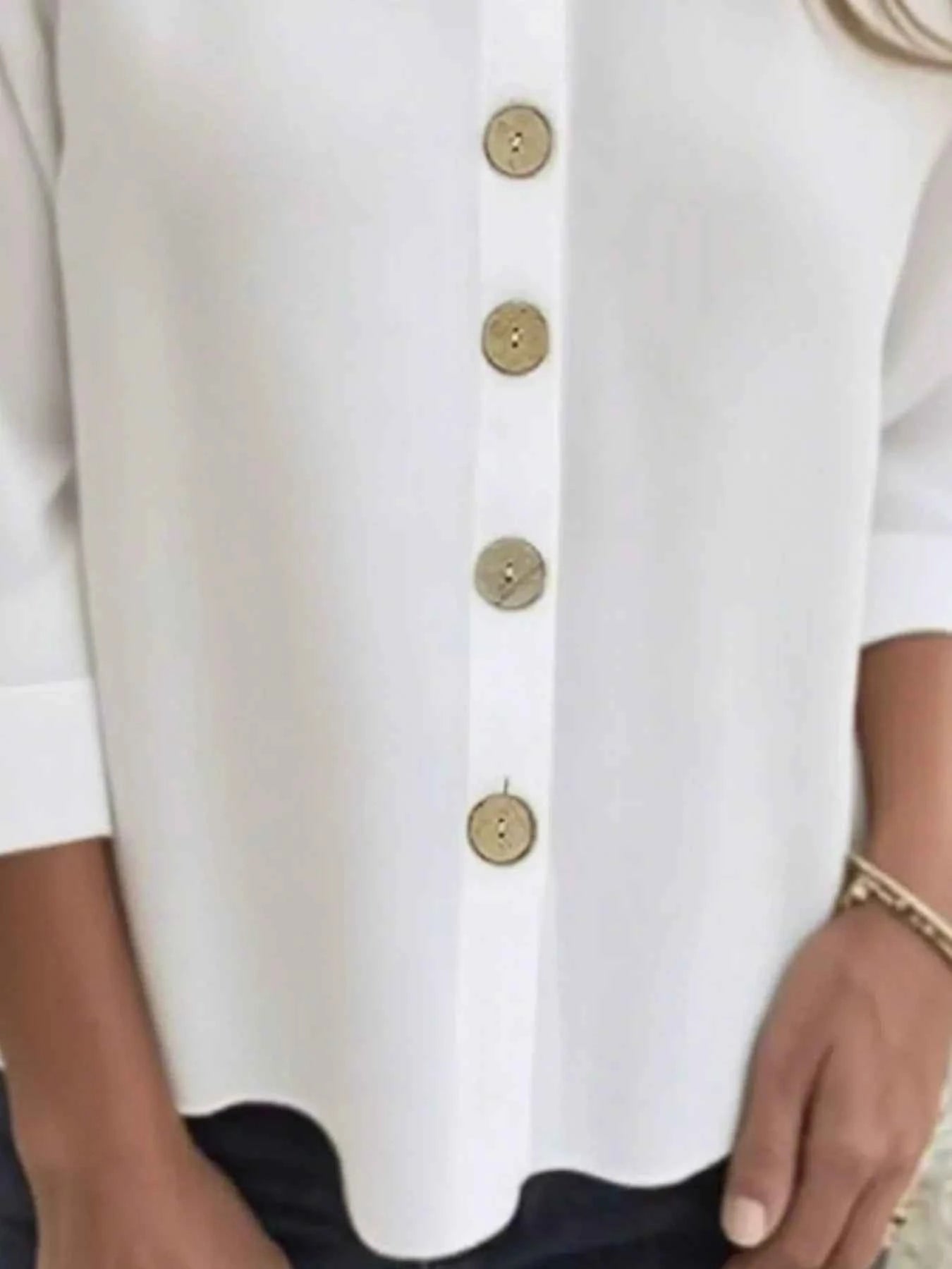 Full Size Button-Front 3/4 Sleeve Casual Blouse Plus Size 977c0cc7-26bd-4c4e-913a-abd305fd6a34-Max-Origin