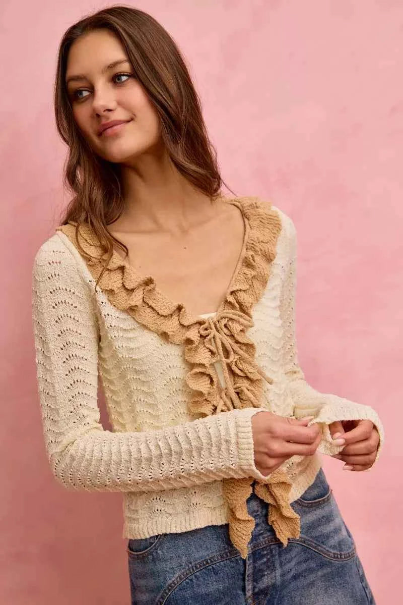 SO ME Pointelle Texture Lightweight Sweater Cardigan 977de9a6602c4b73b237fd5e074d99a4-Max-Origin