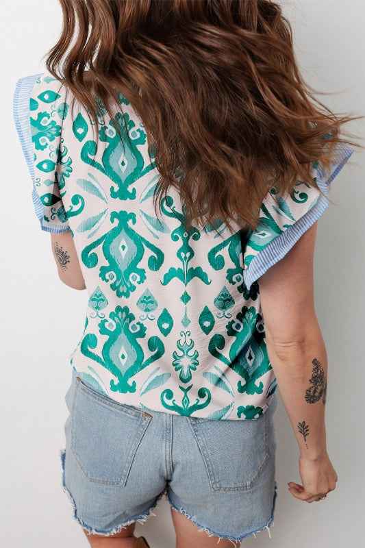 Boho Stripe Trim Flutter Sleeve Top 9781d665-ea9f-401c-8d94-ada97978d717