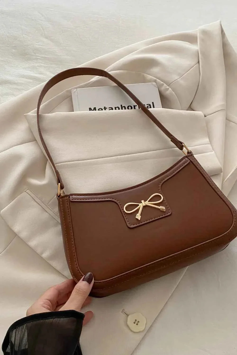 Bow Trim PU Leather Shoulder Bag Brown One Size 9782221a-1cec-4161-a5a2-d46bef5de15e-Max