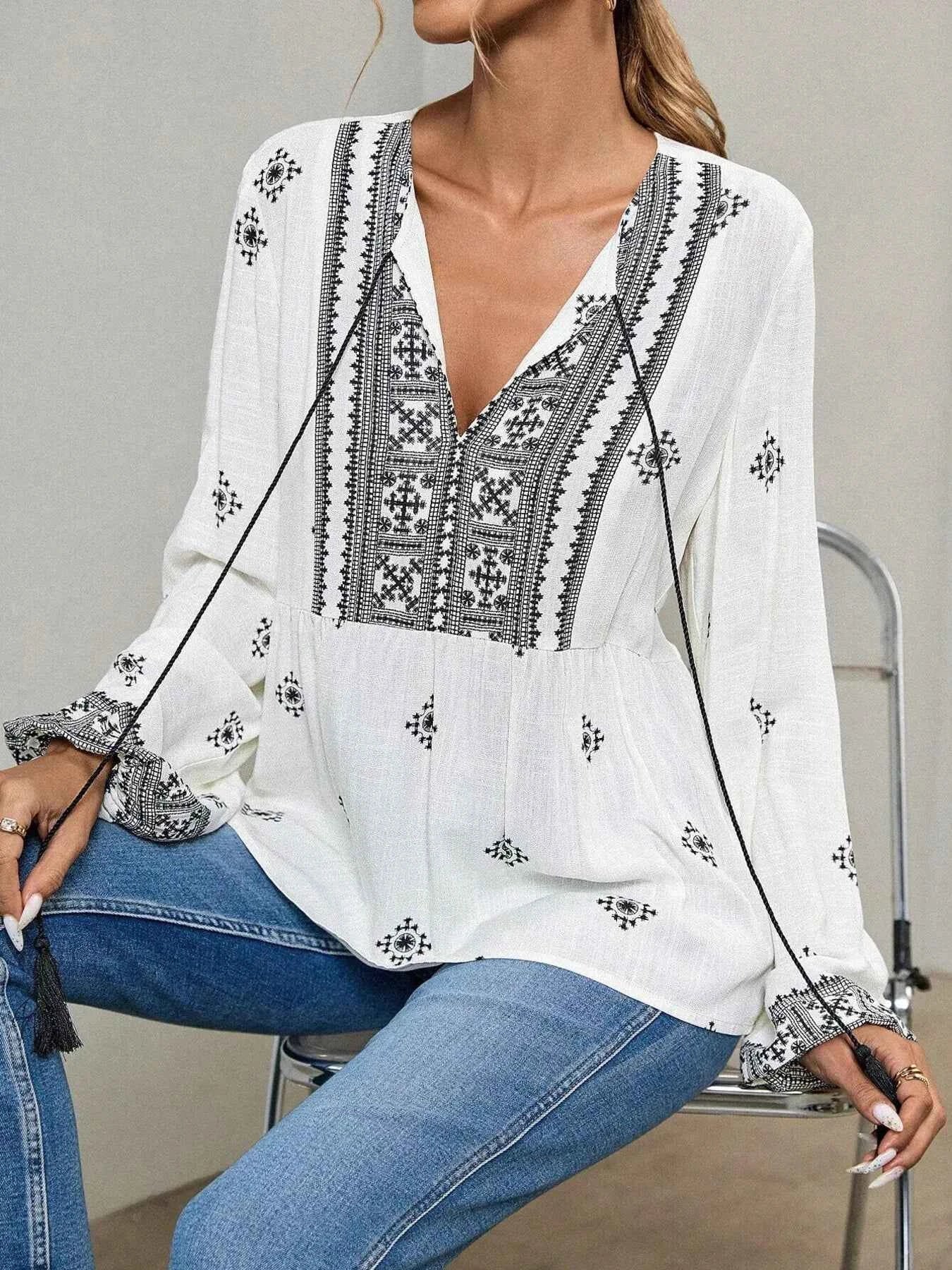 Tie Front Long Sleeve Blouse 978ec553a6cd47d38394566984c9c82a-Max-Origin