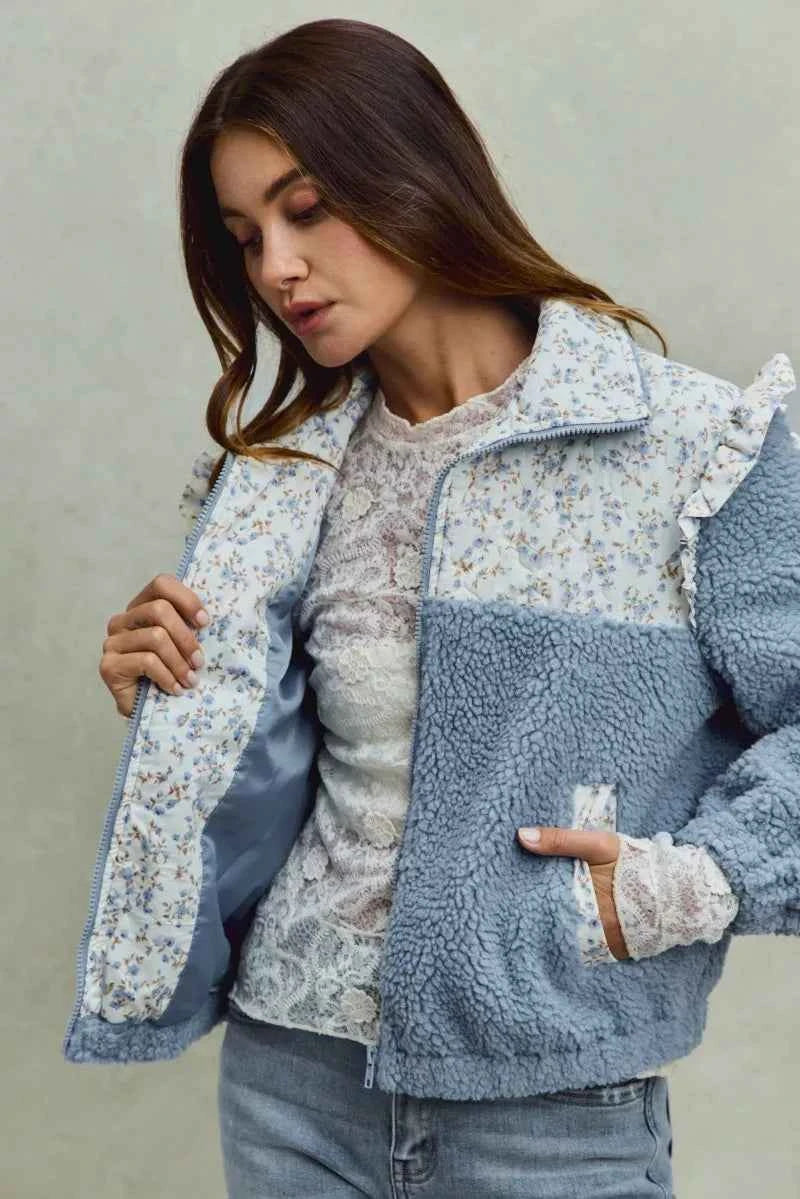SO ME Faux Fur Sherpa Pull Jacket with Floral Contrast 9791f8707c3346f982241599e204bab5-Max-Origin
