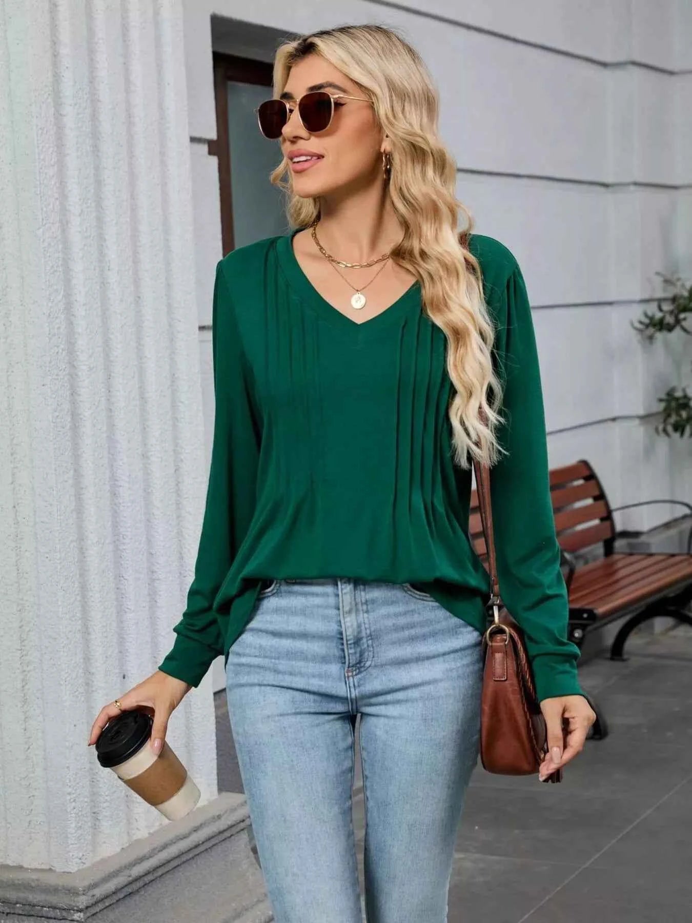 V-Neck Long Sleeve Relaxed Fit T-Shirt