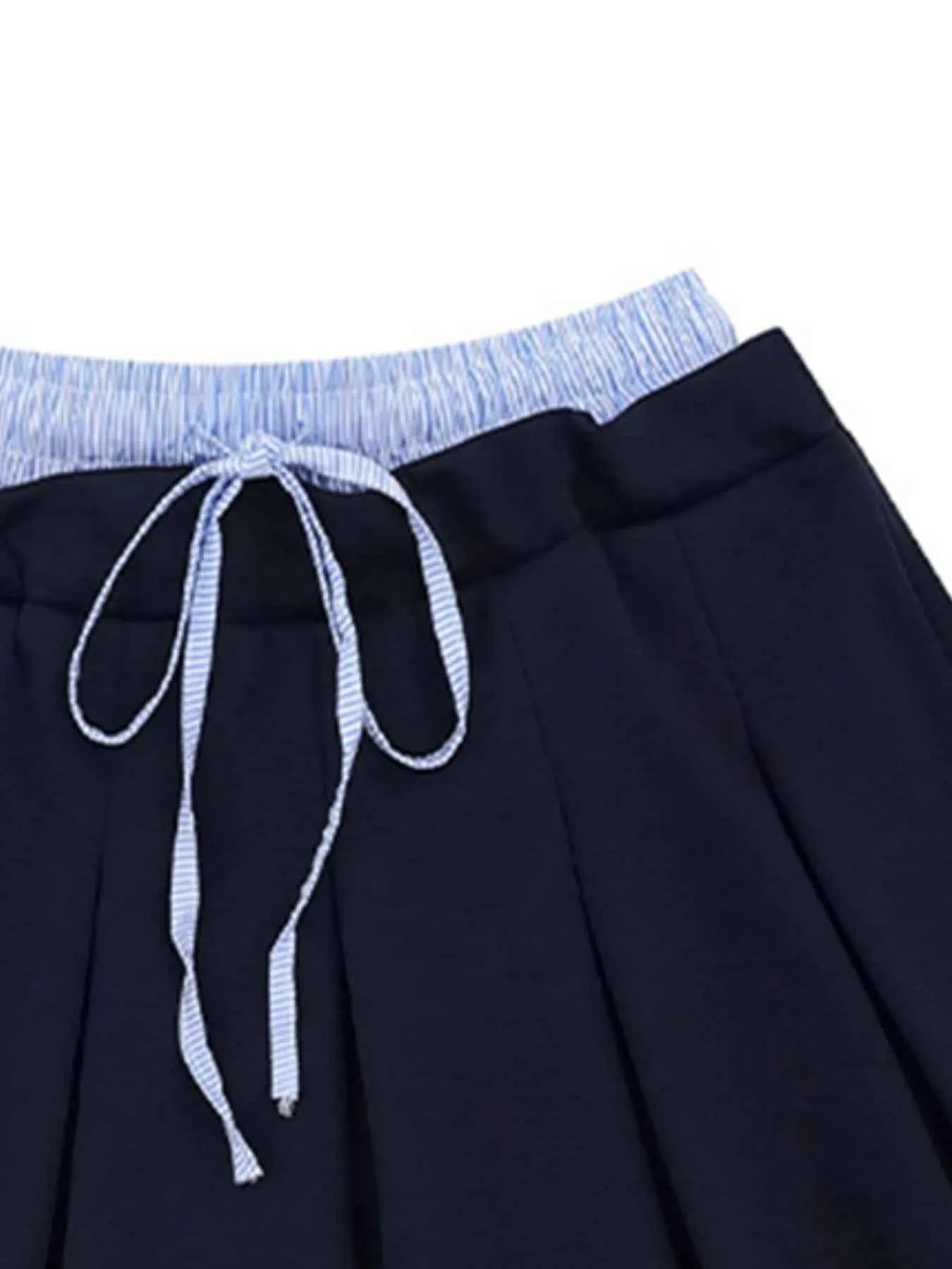 Drawstring Pleated Mini Skirt 979cb67a-eacc-460b-afab-169dad412c89-Max-Origin
