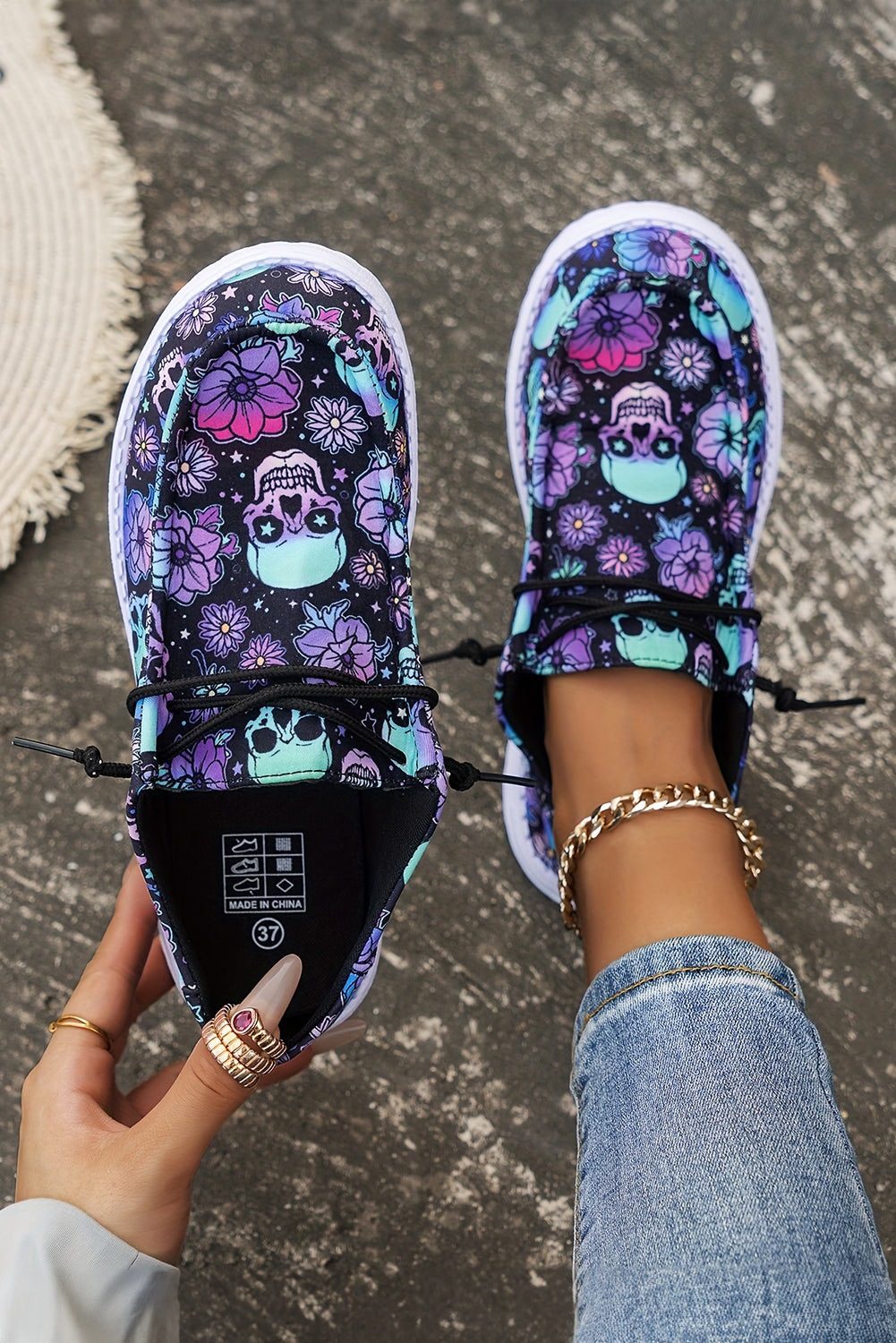 Dark Blue Halloween Skull Print Lace Up Casual Shoes 979d9f6e2d00b891