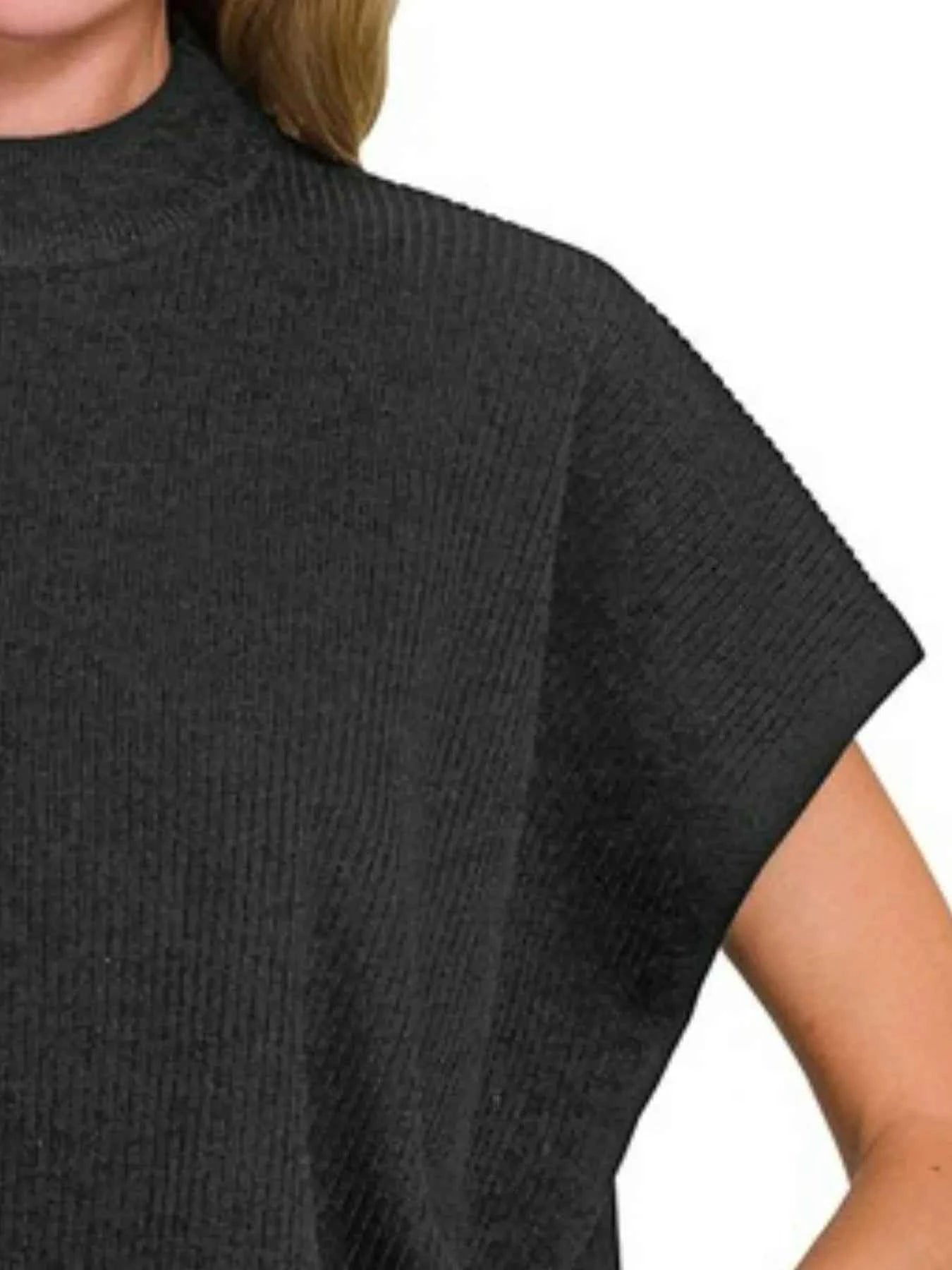 Zenana Viscose Mock Neck Short Sleeve Boxy Sweater 97a071cb-f12a-4a91-bd01-b1f4d909f93b-Max-Origin