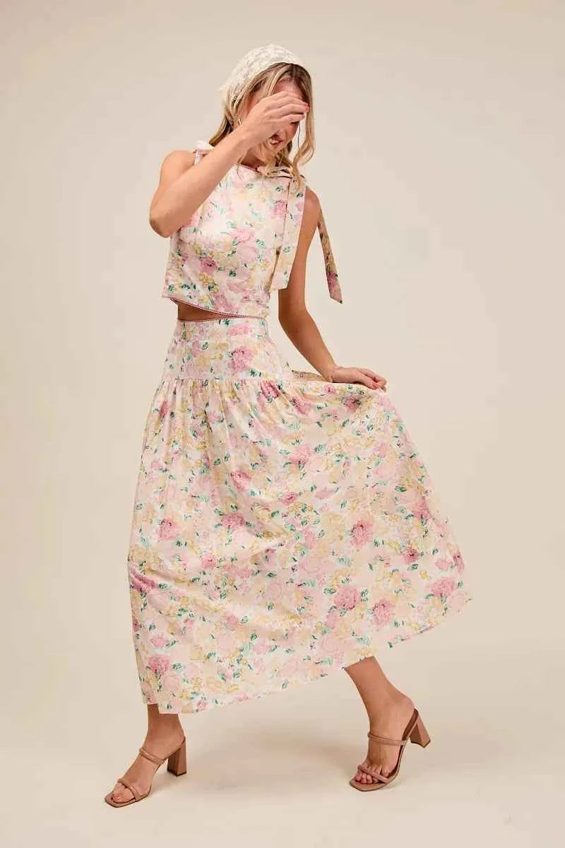SO ME Floral Printed Woven Shoulder Bow Tie Top and Skirt Set 97a0e370d1074976bc092d2afc36ed24-Max-Origin