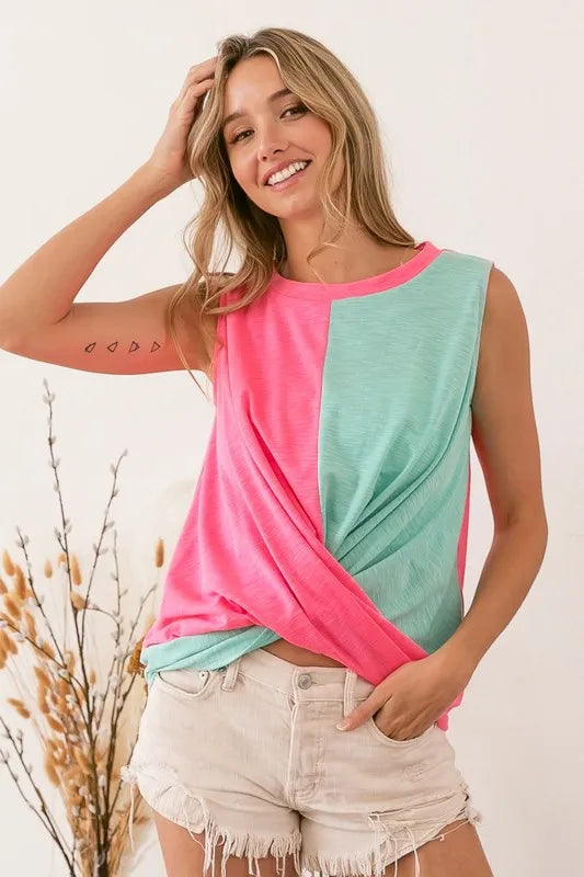 BiBi Slub Terry Color Block Twisted Top 97a3b32569e943ad9a17c69e47bf6010-Max-Origin