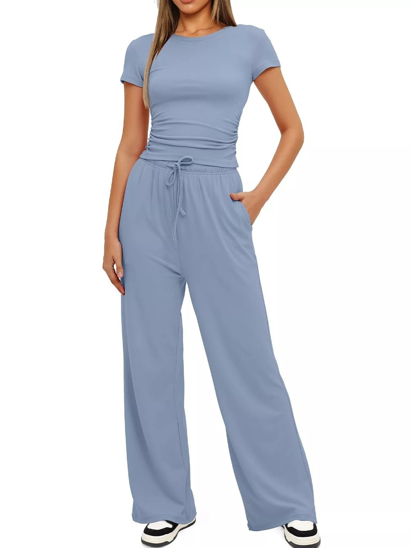 Round Neck Short Sleeve T-Shirt and Pants Set 97a4e42d25d8447d90961a41c620ad5c-Max-Origin