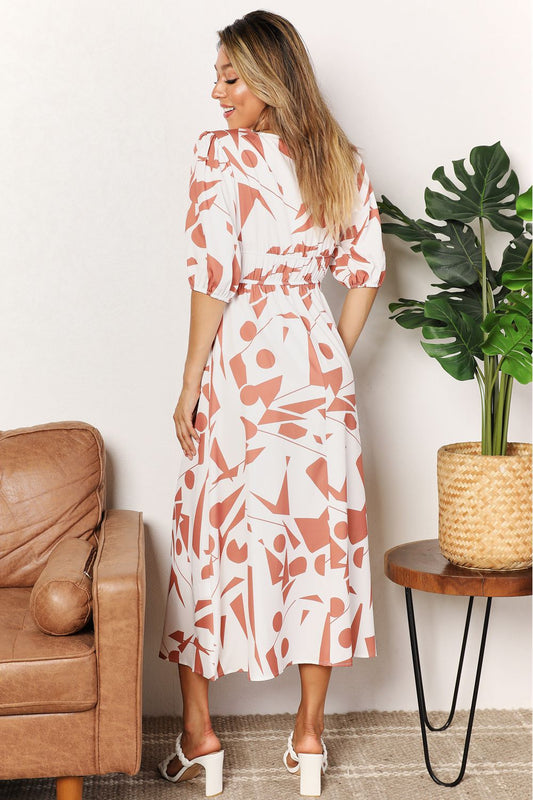 Printed Surplice Balloon Sleeve Dress 97ae5efdd169403c9e26e045f684639a-Max