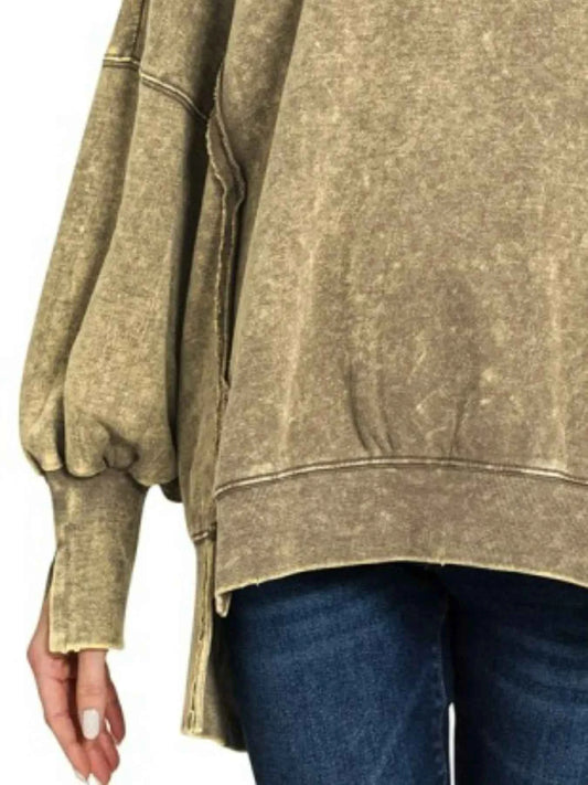Acid Wash Exposed-Seam High Low Sweatshirt 97b8708d74a144368f359a3abb3f2115-Max-Origin