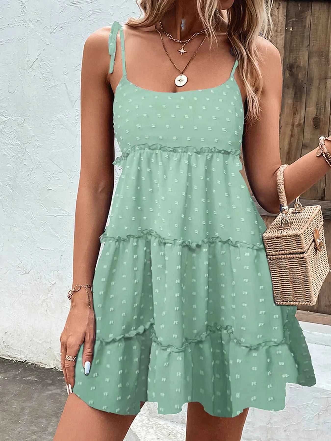 Frill Tiered Swiss Dot Cami Dress Gum Leaf 97bddfe7b2f249dc90177f1b1580a788-Max-Origin