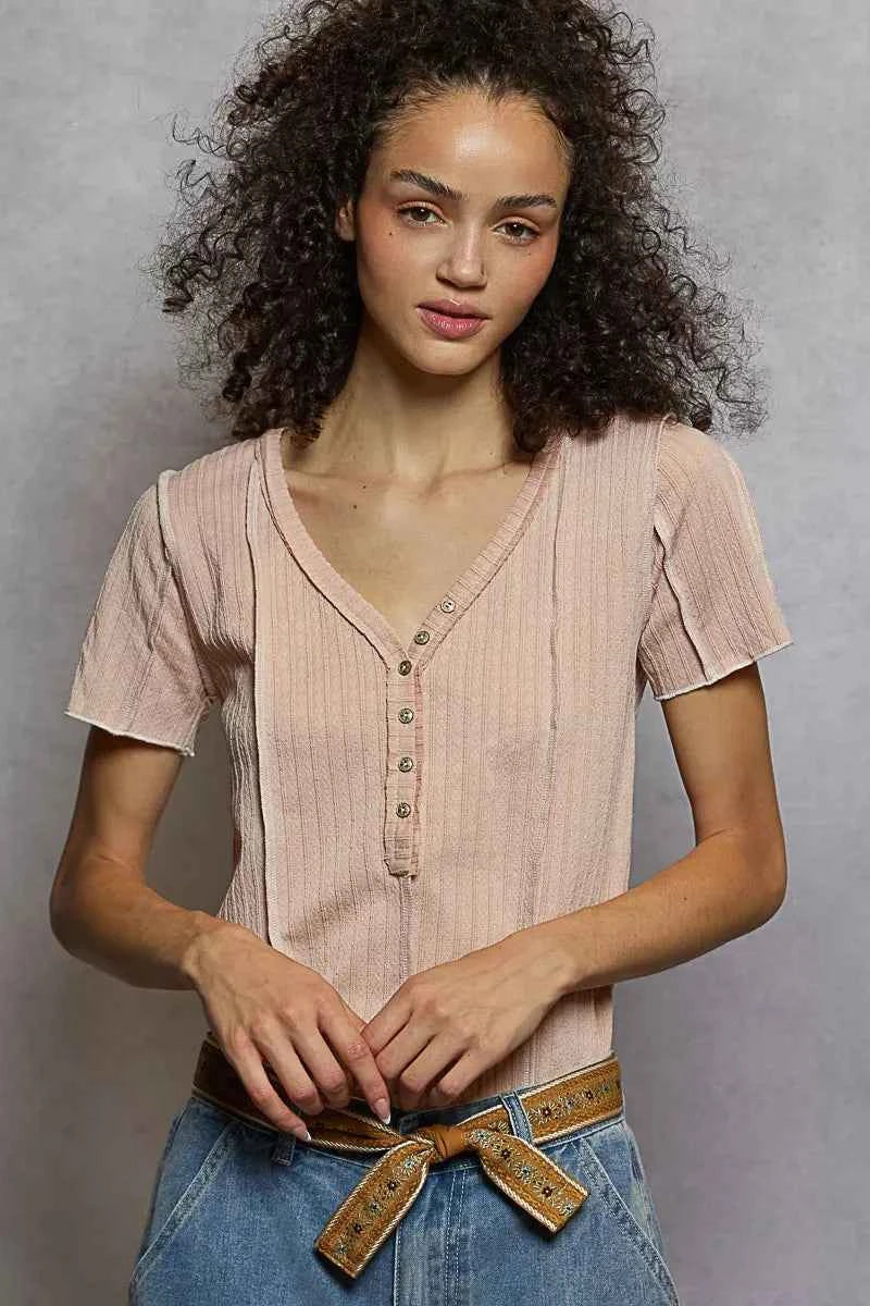 V-Neck Short Sleeve Top with Stitch Seam Detail 97be9f46-905d-4fc2-aedd-d61fa4ffd069-Max-Origin