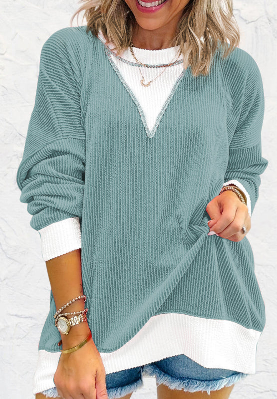 Contrast Round Neck Long Sleeve Sweatshirt