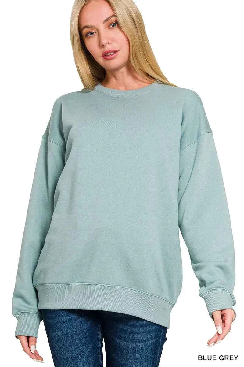 Zenana Fleece Round Neck Sweatshirts BLUE GREY 97c05b7e5ebd42c28ae0fca43b8e6c2c-Max-Origin