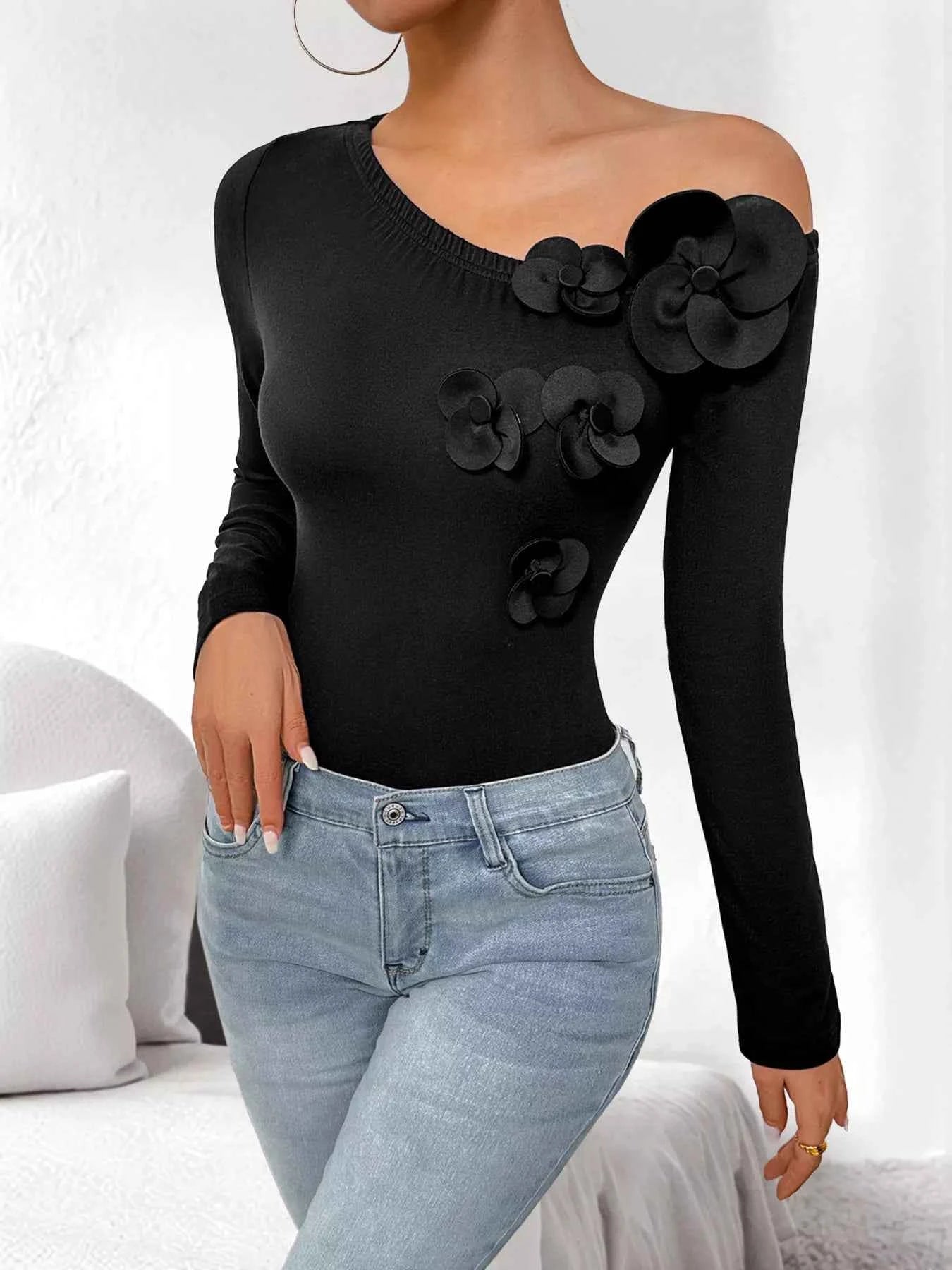 Flower One Shoulder Long Sleeve Bodysuit 97cbce83a7c34d76ad96f1124d753af2-Max-Origin