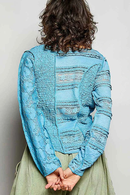 Round Neck Long Sleeve Exposed Seam Top with Lace Detail 97d8307d-37f7-4011-a235-f7dd9fbef13d-Max-Origin