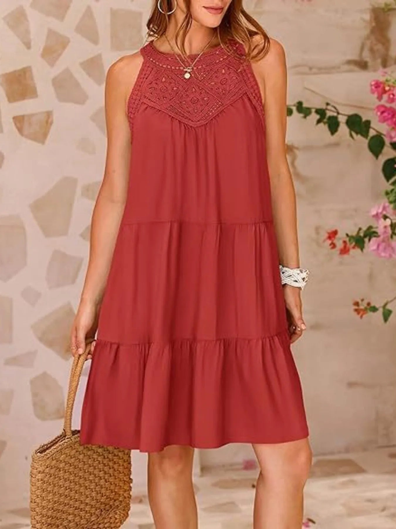 Crochet Lace Tiered Summer Dress Brick Red 97e6f414ed9942e08922db994f771f78-Max-Origin