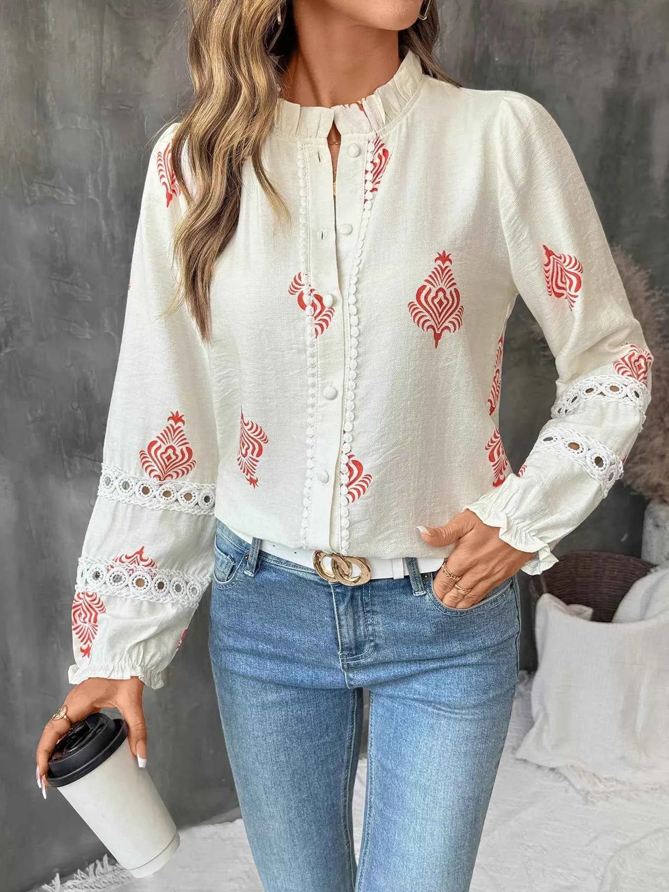 Lace Detail Long Sleeve Shirt