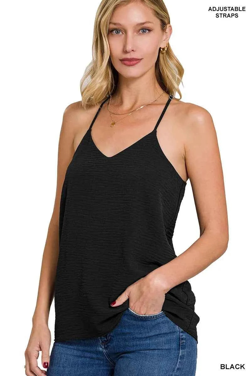 Zenana Woven Airflow Adjustable Strap V-Neck Cami 97f1eeac35554d9b8c782c224aff0cb0-Max-Origin