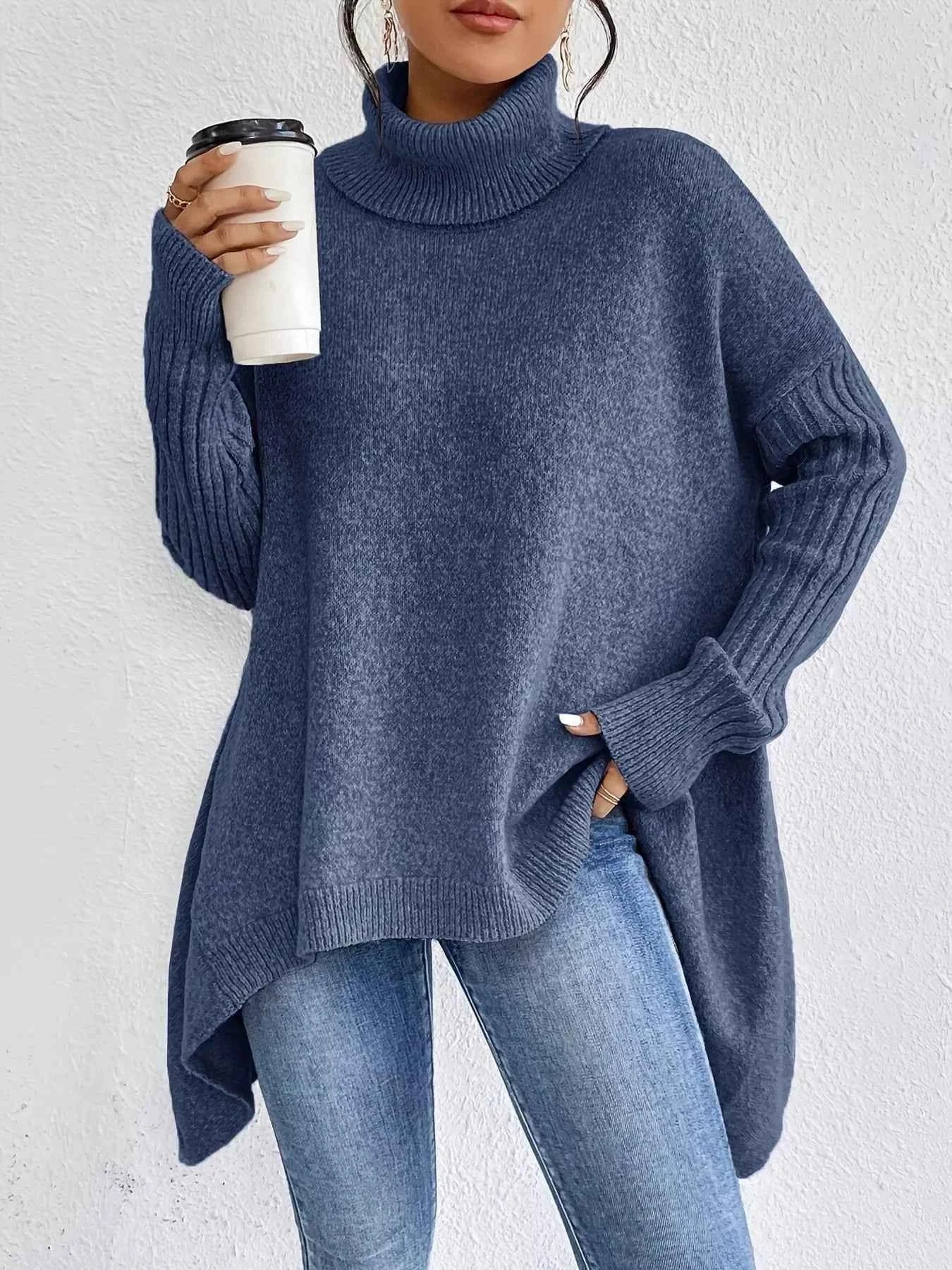 Turtleneck High-Low Hem Sweater
