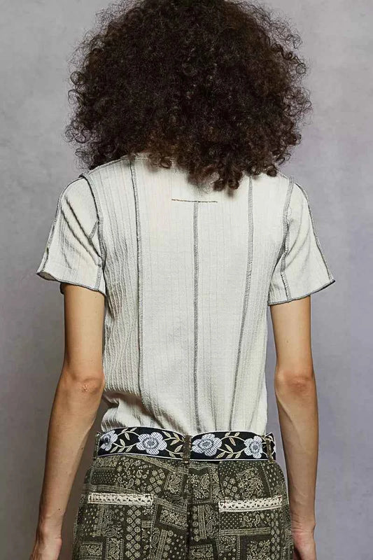 V-Neck Short Sleeve Top with Stitch Seam Detail 980014c7-fa7c-4e01-b844-955d4a353617-Max-Origin