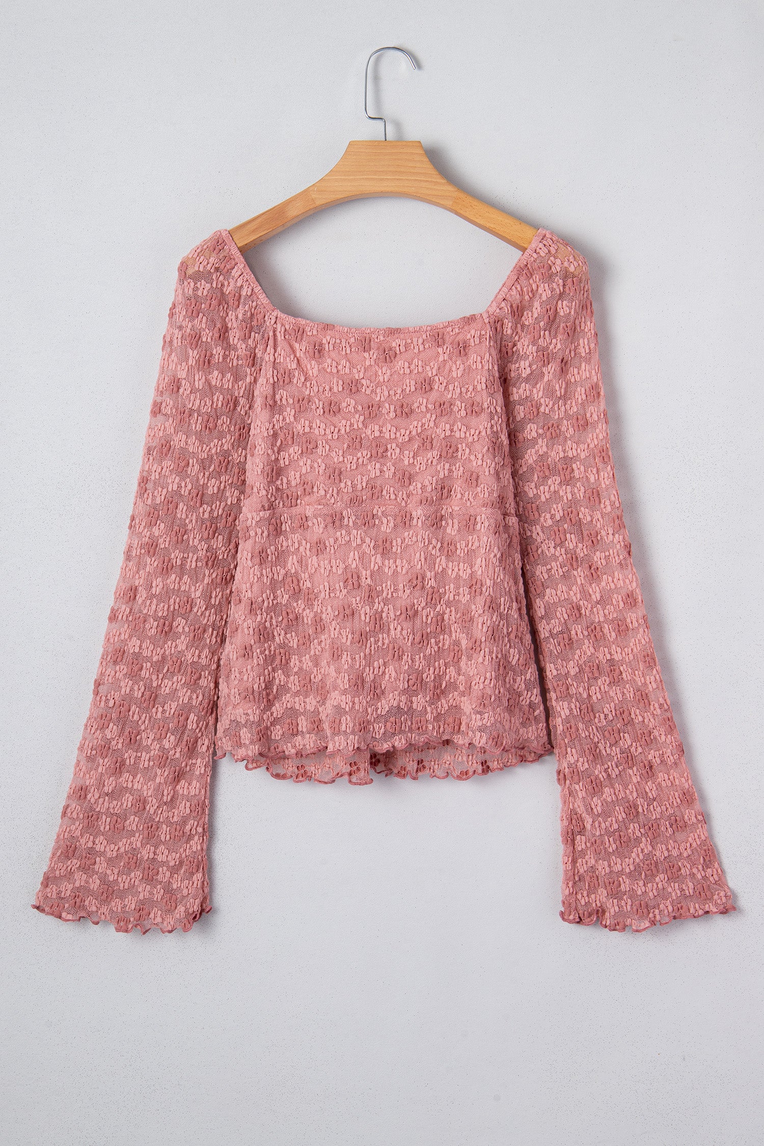 Peach Blossom Drawstring Knot Detail Floral Lace Blouse 980142f3471f708d