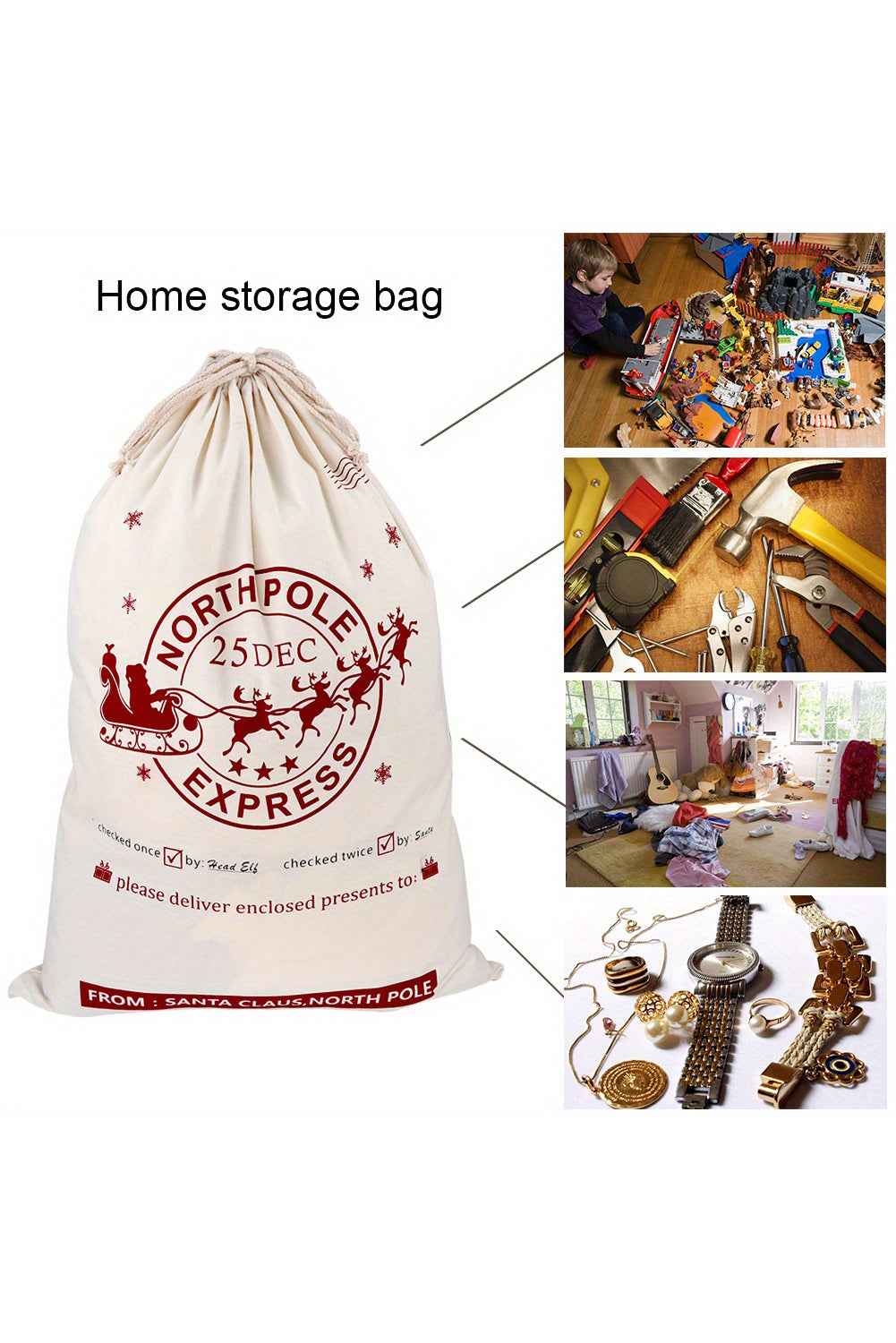 White Reindeer Drawstring Closure Christmas Party Favor Gift Bag 9803e816d16d6962