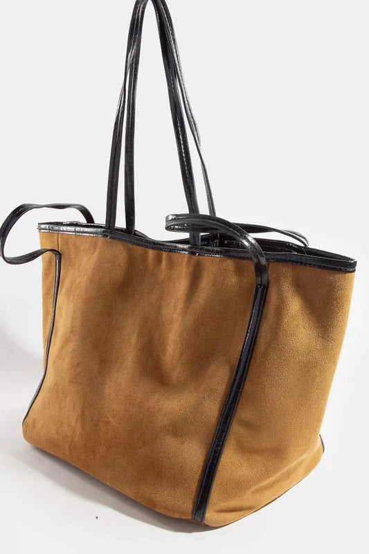 Fame Suede Tote Faux Leather Trim Shoulder Strap 9804b2cc65c1418caf5dccd14c8797d0-Max-Origin