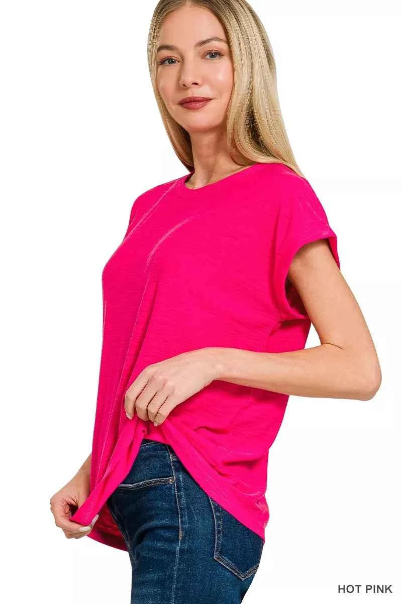 Zenana Slub Cuffed Sleeve Tee 98075b00c40042ad97a226acb11ef7d0-Max-Origin