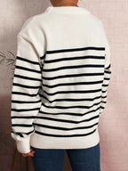 Striped Round Neck Drop Shoulder Sweater 9809333d72c44b51b03608e88b6fd880-Max-Origin