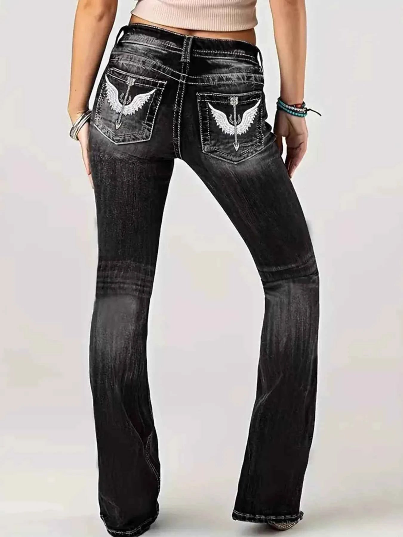 Embroidered Washed Bootcut Jeans 980b85bf57324499b461e529e490831d-Max-Origin