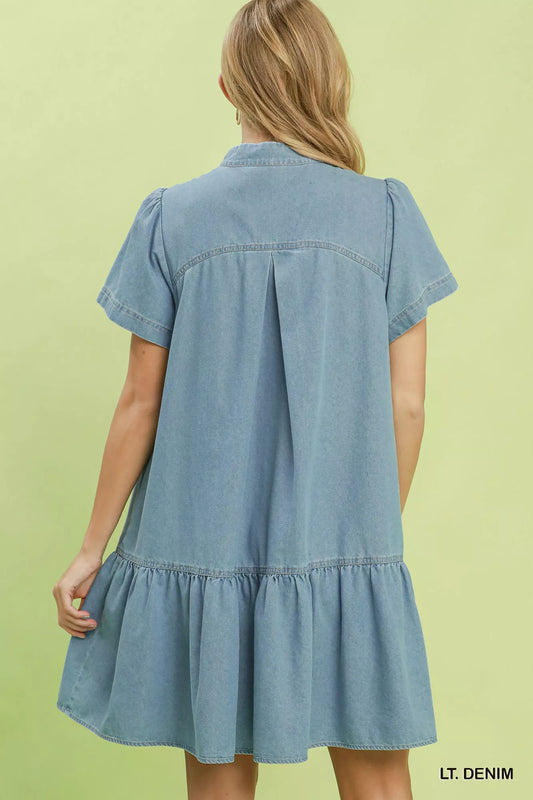 Ruffle Hem Mini Denim Dress 980c7af3-362a-464a-b366-dcada490e5dc-Max-Origin