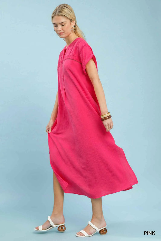 Button-Front Gauze Midi Dress with Lace Detail 980ed202-8485-4bd7-9ed7-8f6cb6fa5821-Max