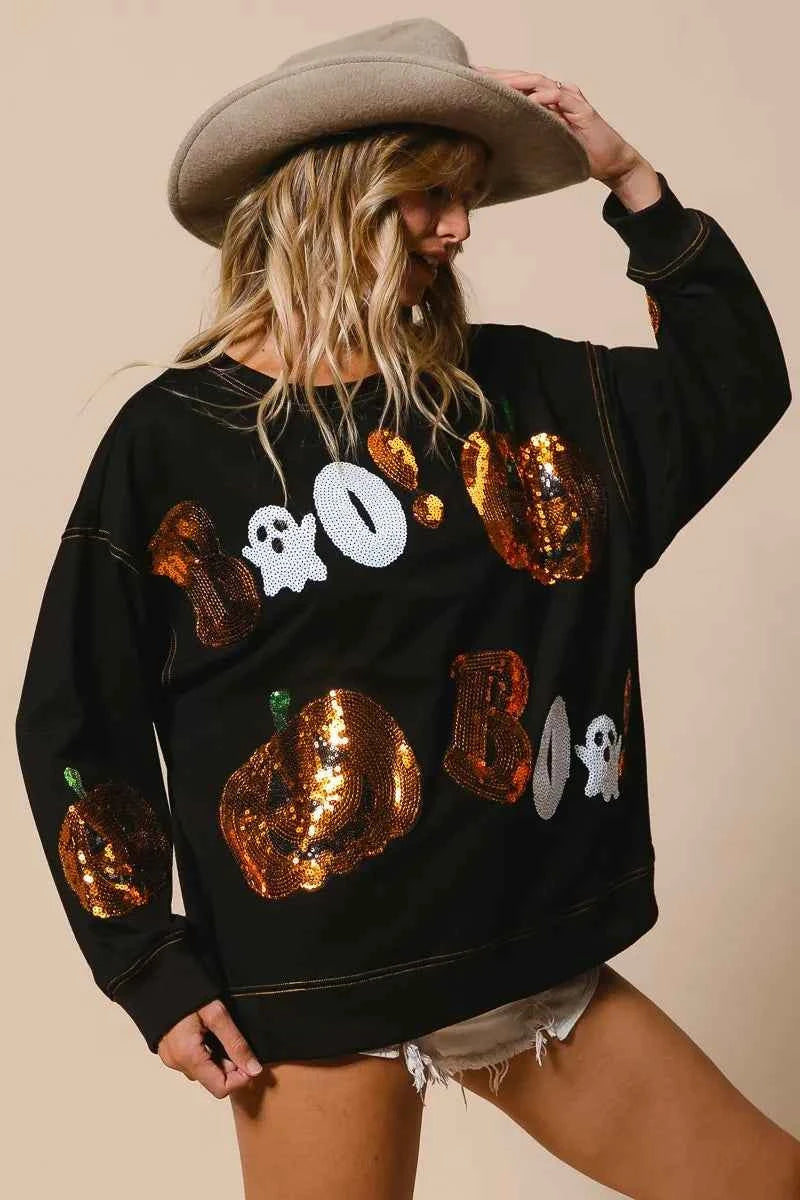 BiBi Halloween Theme Sequin Embroideries Sweatshirt 9811a671924b4bbabb94529407552c77-Max-Origin