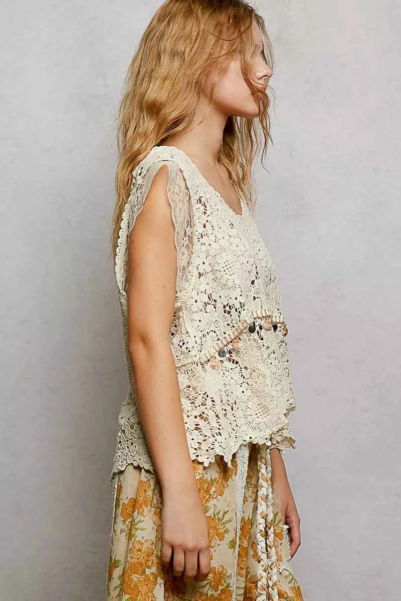 POL Lace Trim Openwork V-Neck Crochet Tank with Scalloped Edge 9813f55c-e804-4a44-8fba-46706c8e89c0-Max-Origin