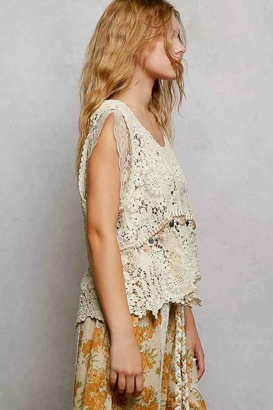 Lace Trim Openwork V-Neck Crochet Tank with Scalloped Edge 9813f55c-e804-4a44-8fba-46706c8e89c0-Max-Origin
