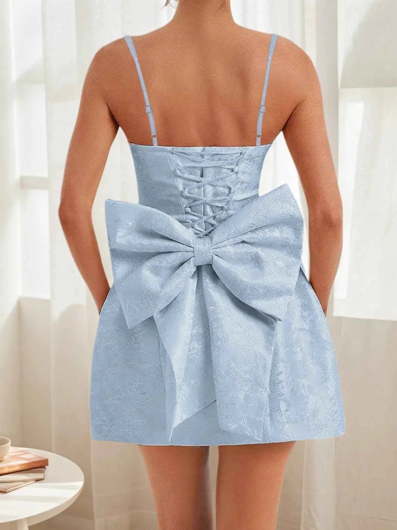Lace Up Back Mini Dress with Bow Detail 9815b733-d7ed-4fc4-931e-bb42b08bad79-Max-Origin