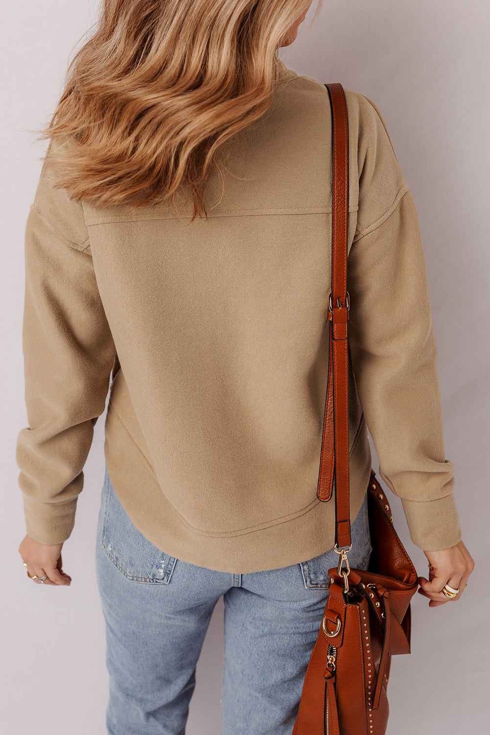 Light French Beige Grommet Detail V Neck Sweatshirt 981655ee9d549dbf