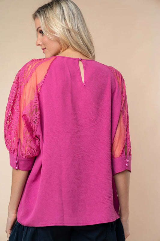 White Birch Round Neck Lace Half Sleeve Blouse 9816d26e-8733-4498-b306-775bbc6e10d7-Max
